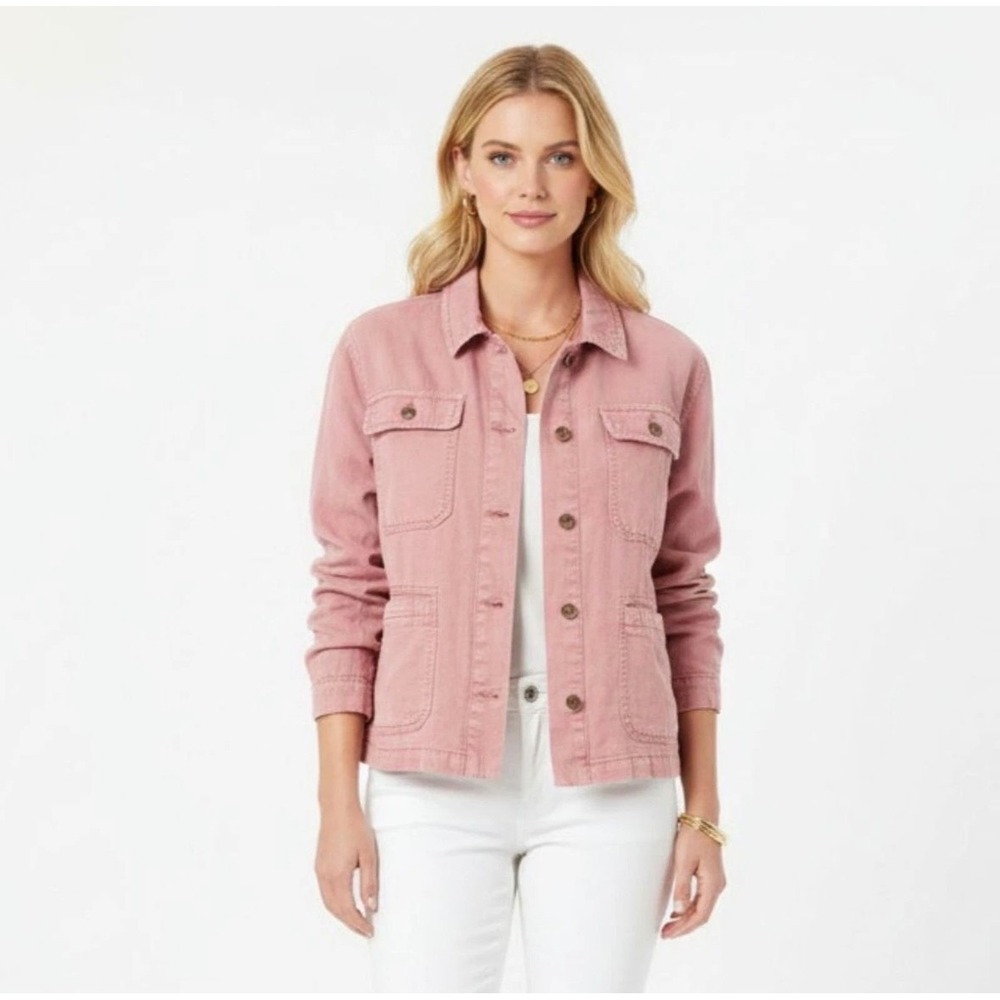 C&C California Womens S Pink Linen Lyocell Blend Chore Jacket Utility Shacket